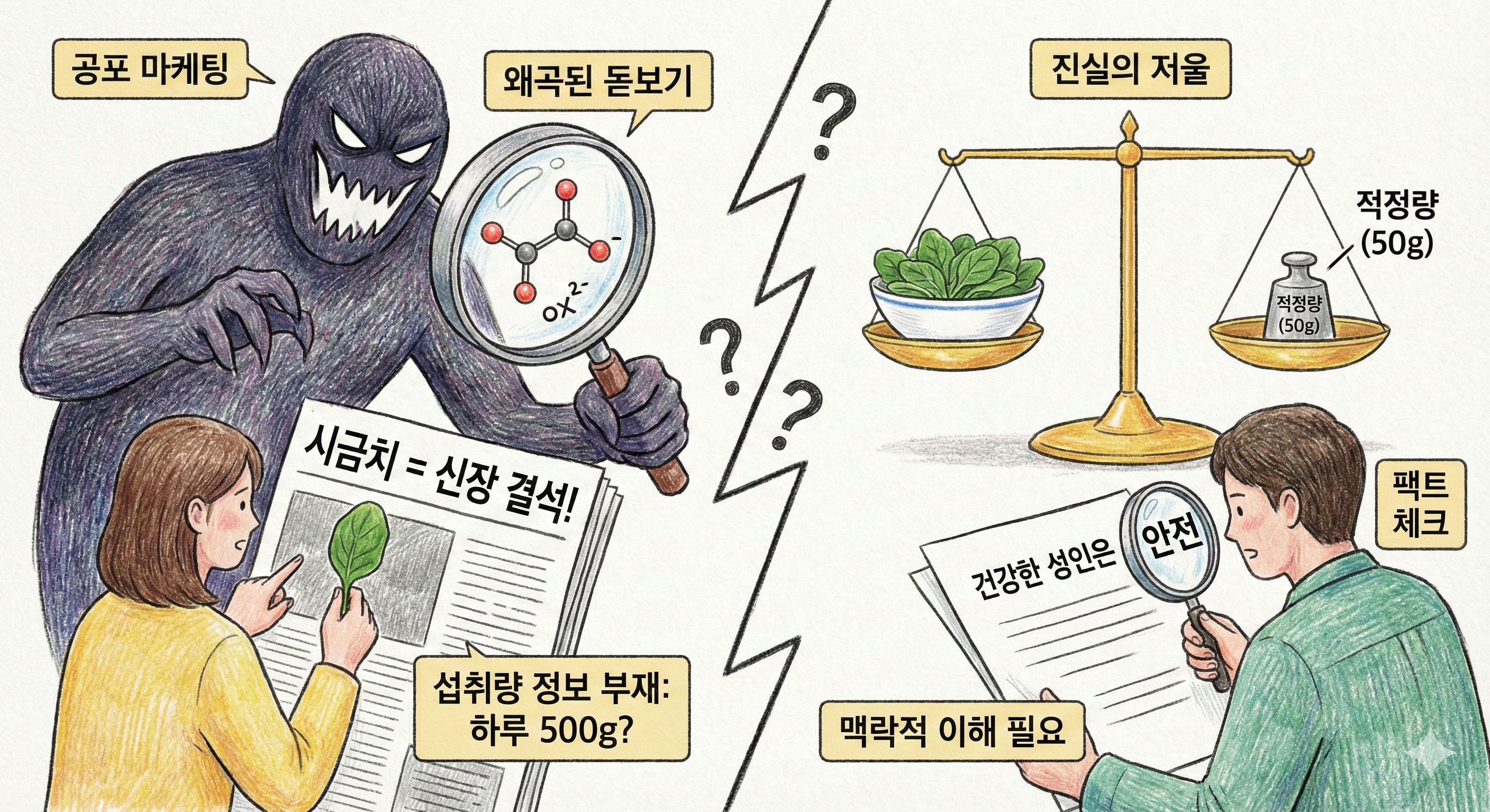 식품 공포 마케팅의 함정: 시금치 500g을 매일 먹을 수 있는가?